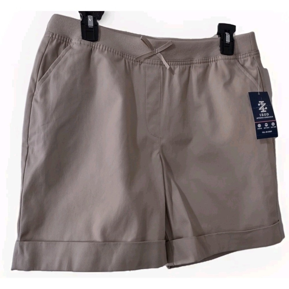IZOD Shorts 18.5 Plus Girls Khaki School Uniform Stretch Pull On Norm Core Tan